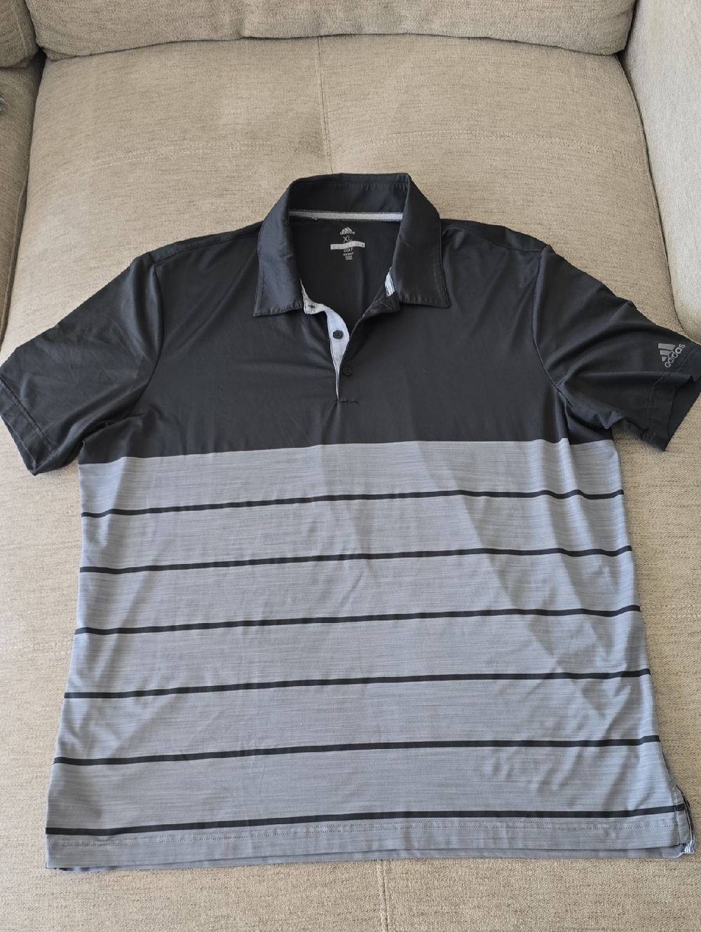 Adidas Men’s Black and Gray Striped Golf Polo Sz XL